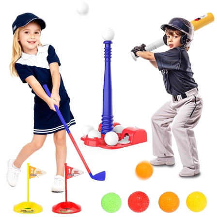 YCFUN T Ball Set for Toddler, 2-in-1 Baseball and Golf Toys for Kids Ages 3-8, Outdoor Sports Toys Birthday Gifts for Kids Boys Girls