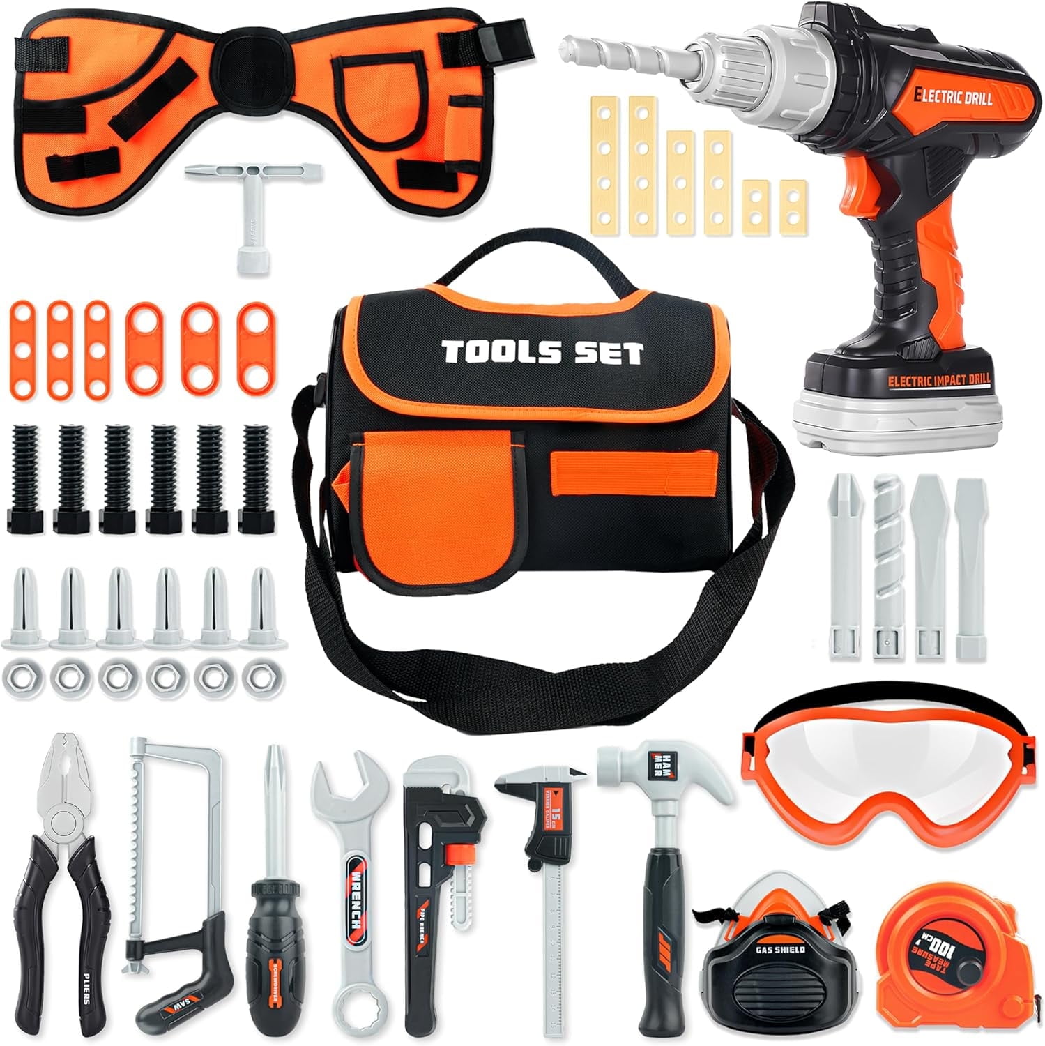 YCFUN 48pcs Kids Tool Sets Tool Belt with Electronic Drill, Pretend ...