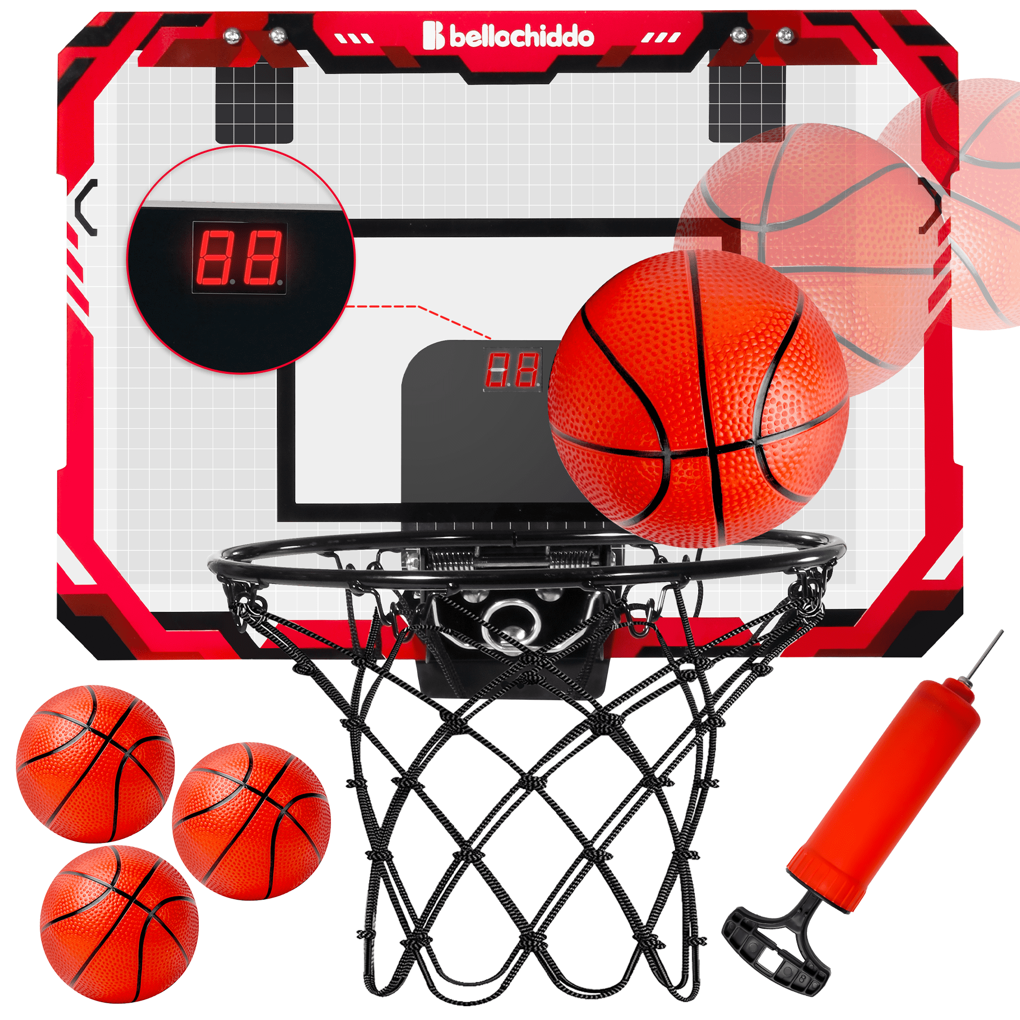 Zmoon Indoor Mini Basketball Hoop with Electronic Score Record and Sounds,  Foldable over the Door Basketball Hoop with 3 Balls Toy Gifts for Teen  Adult 