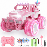 YCFUN Remote Control Car for Girls, 1:16 Pink RC Jeep Car with Lights, 2 Dolls, 4 Windmills & 2 Rechargeable Batteries, RC Truck Gifts for Kids