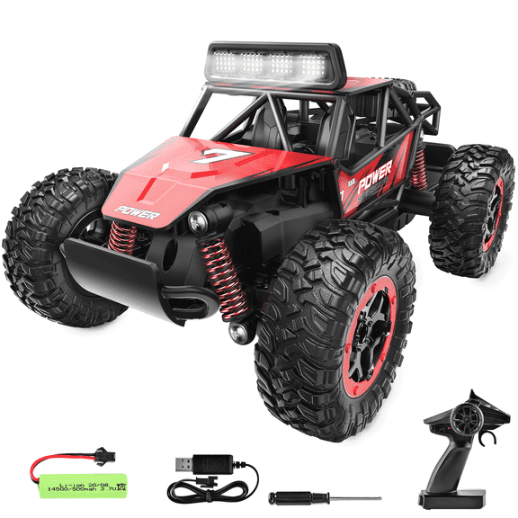 YCFUN Remote Control Cars for Kids, 1:20 Scale RC Crawler with LED Lights, Off Road RC Monster Truck Toy for Kids Boys Girls Ages 3+ (Red)
