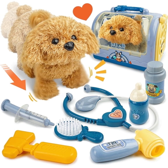 YCFUN Vet Kit for Kid, Play Veterinary Medical Toys with Electric Plush Dog Doll, Doctor Play Set Gifts for Kids 2-6