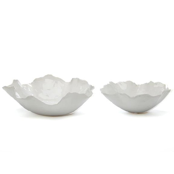Two's Company S/2 White Freeform Bowl (Food Safe) -Ceramic VASES, 2 Piece