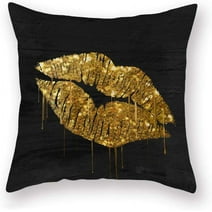 YCHII Gold Sexy Lip Throw Pillow Covers Black Gold Lips Pattern Design Decorative Pillow Case Super Soft Rock Punk Neoclassical Style Cushion Cover 18x18 Inches for Home Sofa (Lip-B)