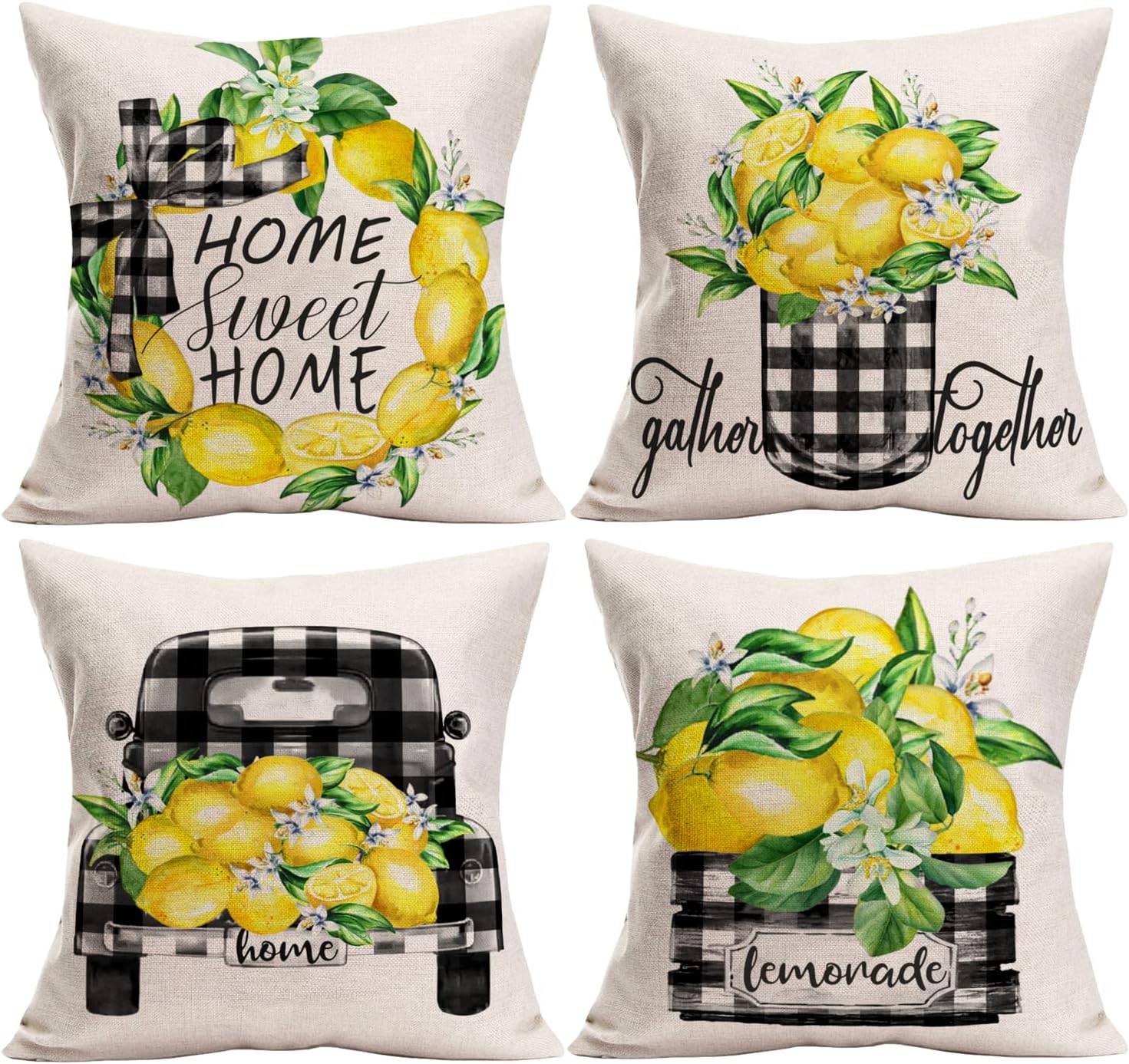 YCHII Summer Lemon Outdoor Throw Pillow Covers 18x18 Inch Home Sweet