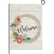 YCHII Welcome Wreath Garden Flag, Premium Fabric Double Sided, Welcome Spring Summer Floral Outdoor Decorative for Garden Yard Lawn,