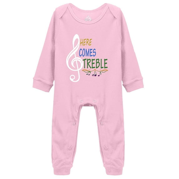 YCICIVDee Baby Bodysuit‘Here Comes Treble’ Baby Funny Music Guitar Drummer Body Suit Gift Present 18-24 Months Pink Long Sleeve Rompers