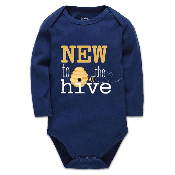 YCICIVDee Bee Bodysuit- New to the Hive Funny One-Piece Infant Baby Bodysuit 0-3 Months Long Sleeve Navy
