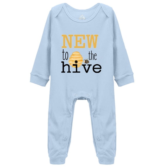 YCICIVDee Bee Bodysuit- New to the Hive Funny One-Piece Infant Baby Bodysuit 6-9 Months Long Sleeve Rompers Blue