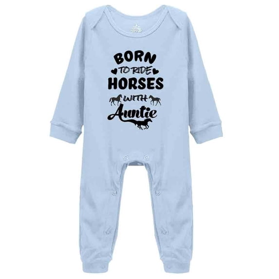 YCICIVDee Born To/ Ride Horses with Auntie Unisex Baby Bodysuit Romper Girl boy Clothes Blue Long Sleeve Rompers 3-6 Months