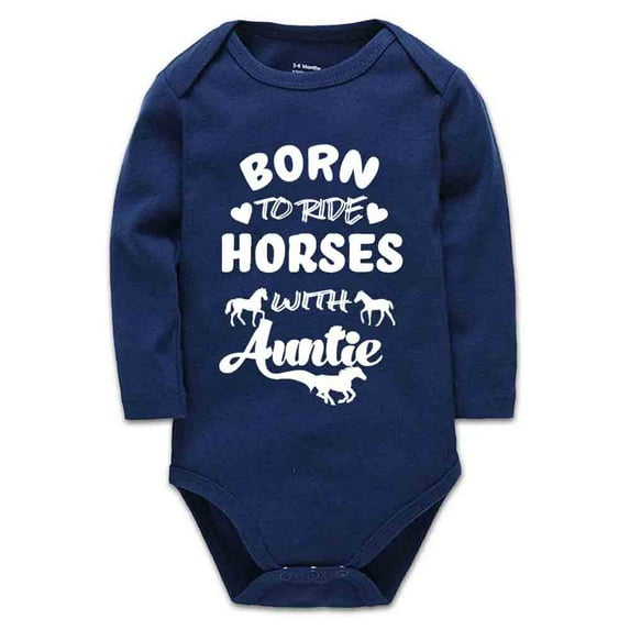 YCICIVDee Born To/ Ride Horses with Auntie Unisex Baby Bodysuit Romper Girl boy Clothes Navy Long Sleeve 9-12 Months