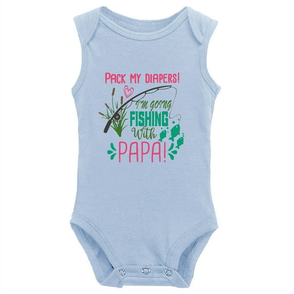 YCICIVDee Pack My Diapers I'm Going Fishing &My Papa Baby Bodysuit Newborn Organic Romper 0-3 Months Blue
