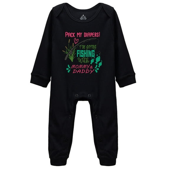 YCICIVDee Pack My Diapers/I'm Going Fishing With Mommy&Daddy One-Piece Baby Bodysuit Clothes 6-9 Months Black