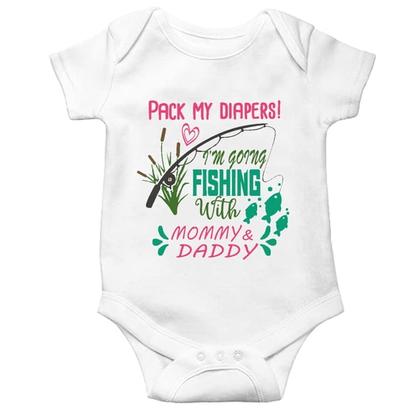 YCICIVDee Pack My Diapers/I'm Going Fishing With Mommy&Daddy One-Piece Baby Bodysuit Clothes 9-12 Months White