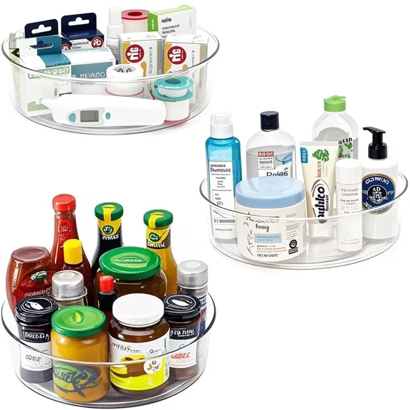 YCLADEC 3Pack Lazy Susan Organizer for Cabinet 11.5" Inch Pantry Organizers and Storage Spice Rack for Kitchen Bathroom Turntable Organization Rotating Refrigerator Spinning Makeup Holder Clear