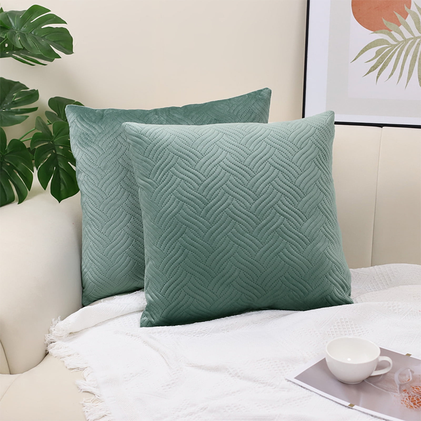 YCLife Boho Decorative Pillow 18" x 18" Quilted Velvet Braid Textured ...