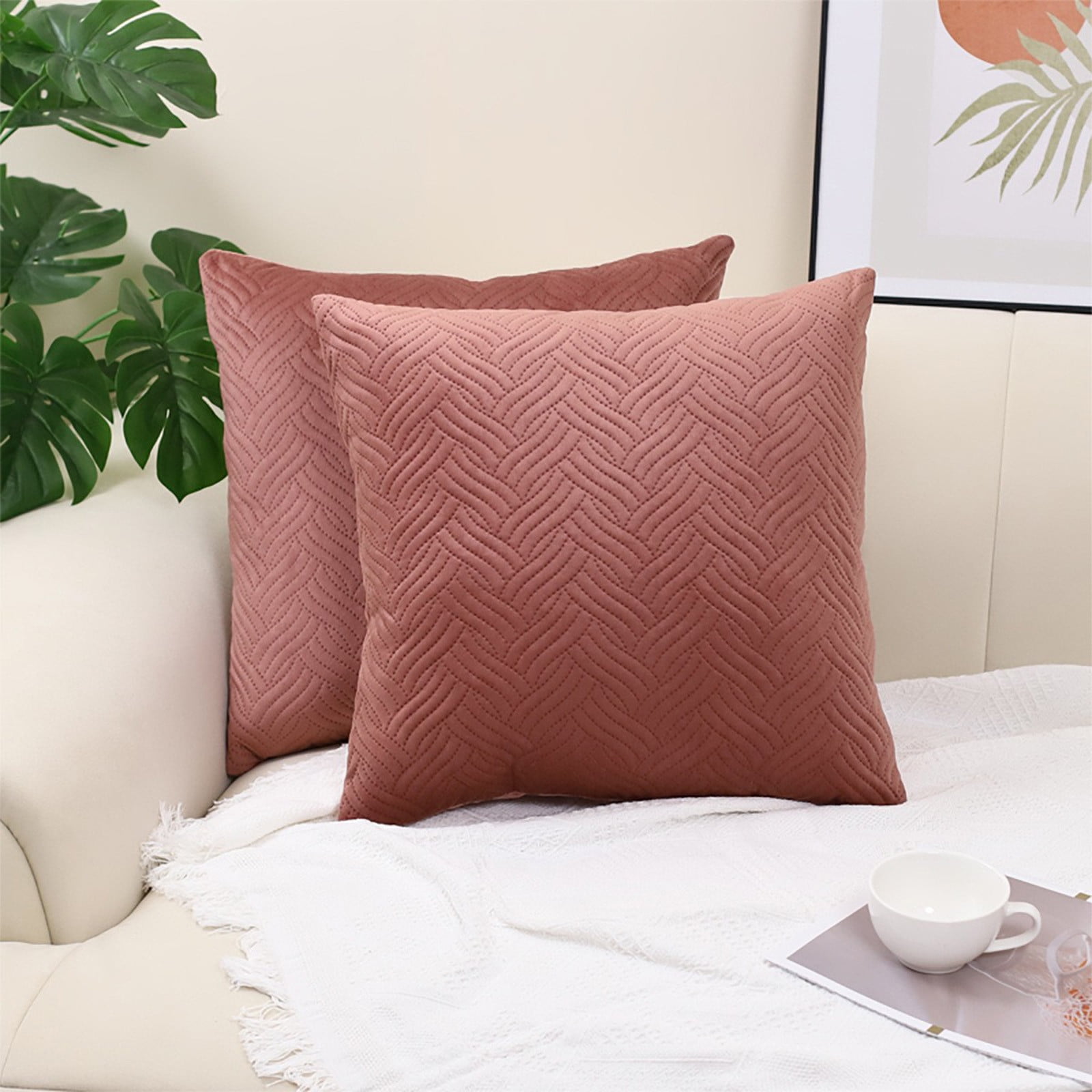 YCLife Boho Decorative Pillow 18" x 18" Quilted Velvet Braid Textured ...