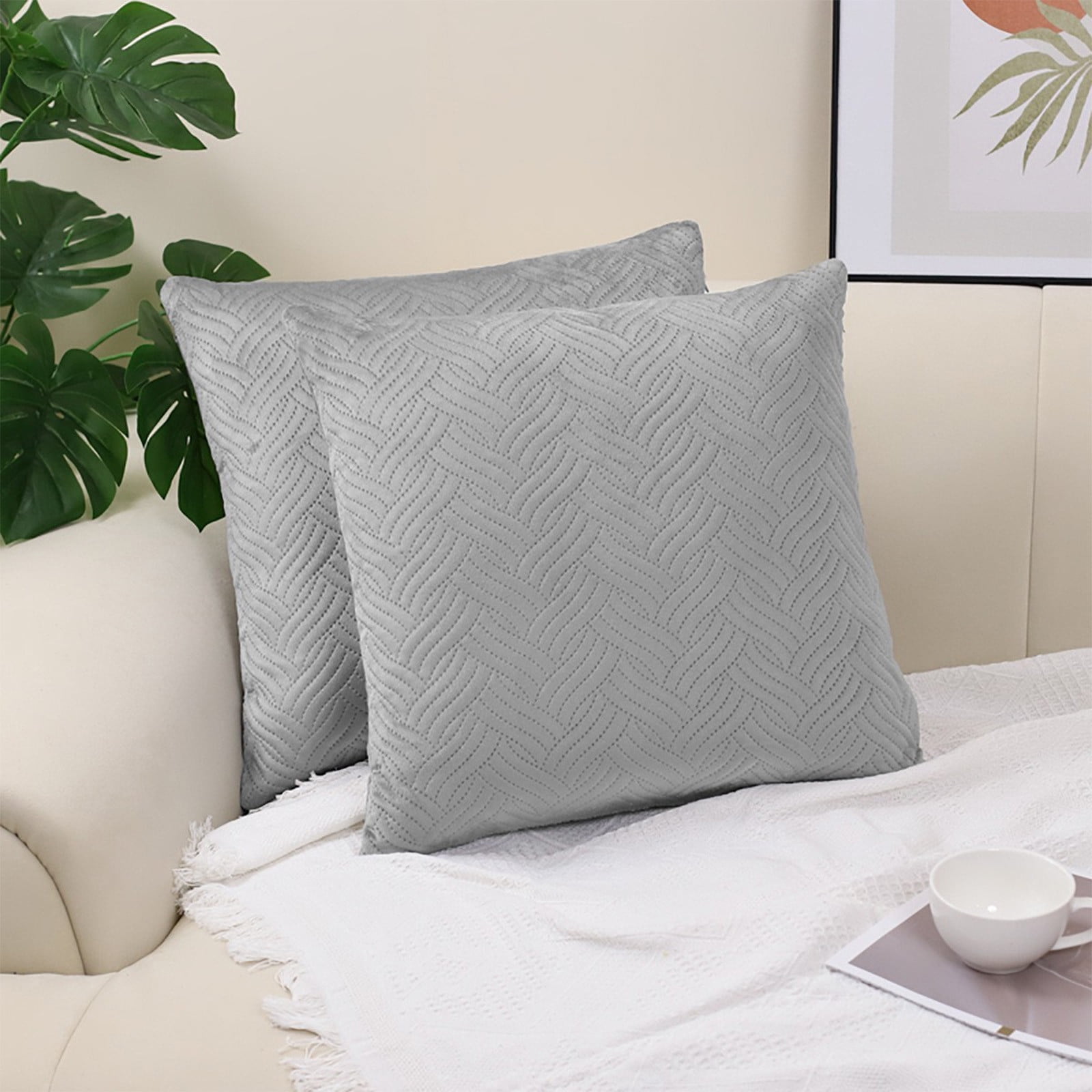 YCLife Boho Decorative Pillow 18" x 18" Quilted Velvet Braid Textured ...