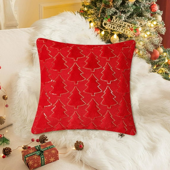 YCLife Christmas Decorative Throw Pillows for Couch 18" x 18" Soft Plush Christmas Tree Corduroy Pillow Indoor Decor Pillows For Living Room Bedroom, Throw Pillows Under 5$, Red