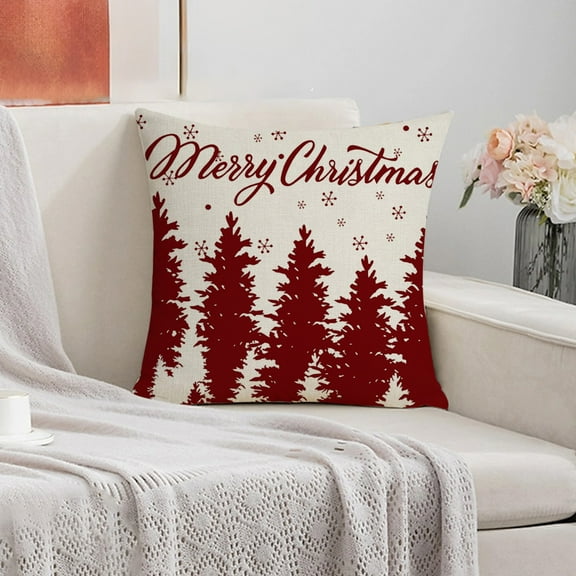 YCLife Christmas Decorative Throw Pillows for Couch Deer Snowflakes Christmas Tree Linen Indoor Decor Pillows for Living Room Bedroom 18" x 18", Throw Pillows Under 10$, 1 Pack