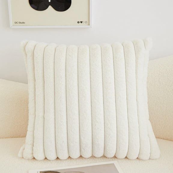 YCLife Corduroy Throw Pillows for Couch 18" x 18" Soft Plush Striped Square Pillow Indoor Decor Pillows for Sofa Couch Living Room Decoration, Throw Pillows Under 10$, 1 Pack, Cream White