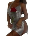 thumbnail image 1 of YCNYCCHY Summer Bodycon Side Slit Short Dresses for Women 2023 Halter Neck Backless Glitter See Through Sexy Club Wear Dress, 1 of 6
