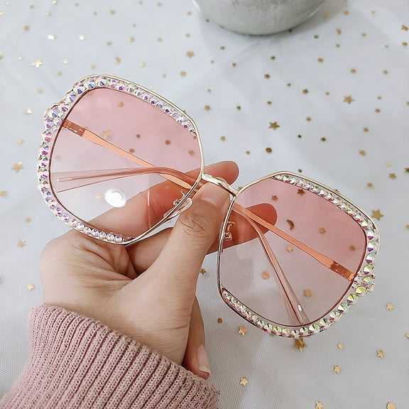 YCNYCHCHY 2021 Cat's Eye Size Rhinestone Women's Sunglasses Dot Drill Sunglasses Sunglasses Cat's Eye Big Frame Retro