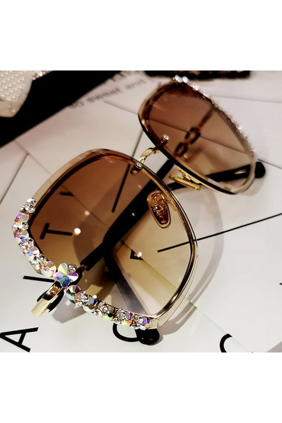 2021 New Sunglasses For Women: UV Protection Sun Protection Round Face Slimming Net Red Rhinestone