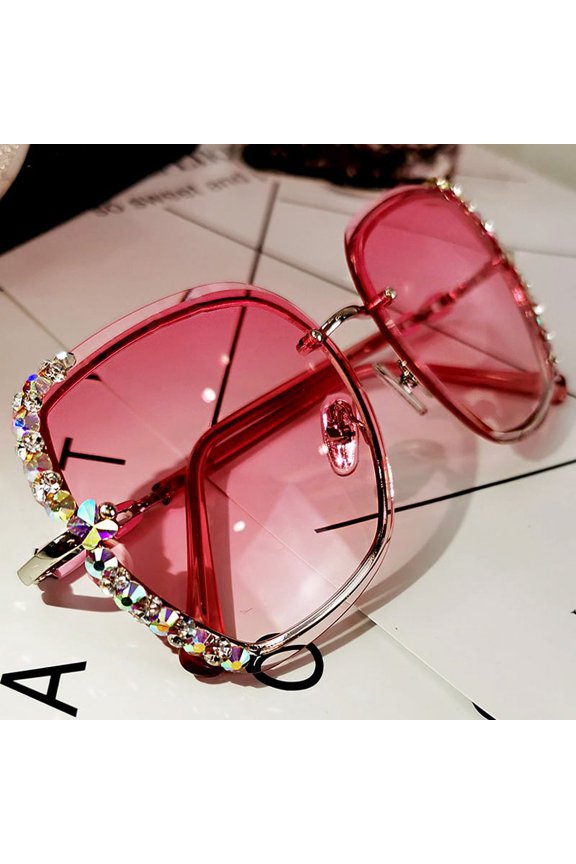2021 New Sunglasses For Women: UV Protection Sun Protection Round Face Slimming Net Red Rhinestone