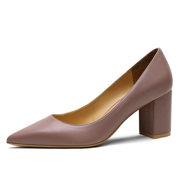 YCNYCHCHY 2022 New Thick Heel Ladies Pumps Genuine Leather Pointed Toe Comfortable Square High Heels Party Handmade Shoes For Women