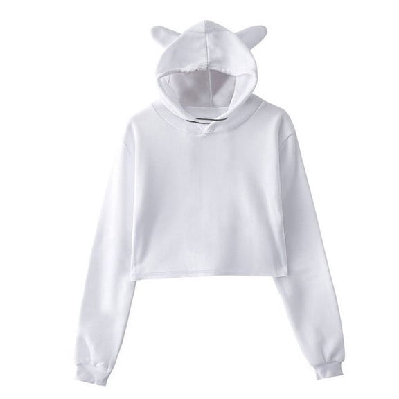 YCNYCHCHY 2023 Autumn Winter Cat Ears Hoodies For Women Long Sleeve Crop Top Hoodie Sweatshirts Harajuku Sexy Kpop Black Hooded Cropped