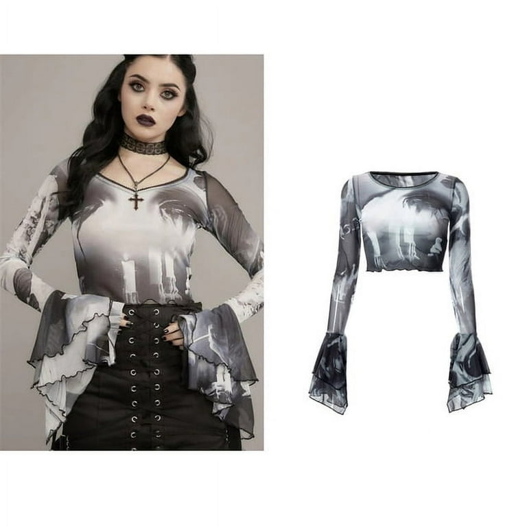 Y2K Women Vintage Graphic Slim Fit Grunge Tops Spring Fall Gothic