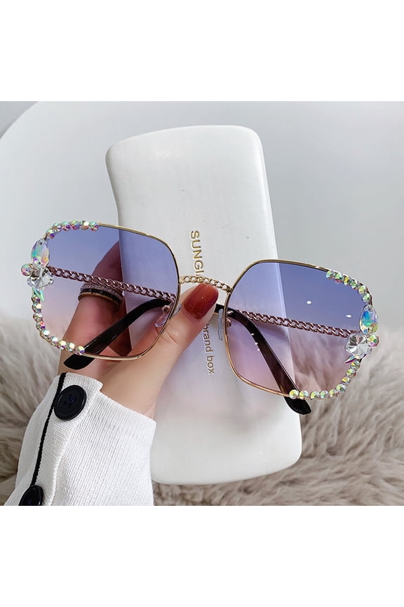 Anti Blue Light Anti Radiation Computer Glasses Flat Light Frame No Degree Diamond Embellishment Small Face Trendy Sunglasses For Women