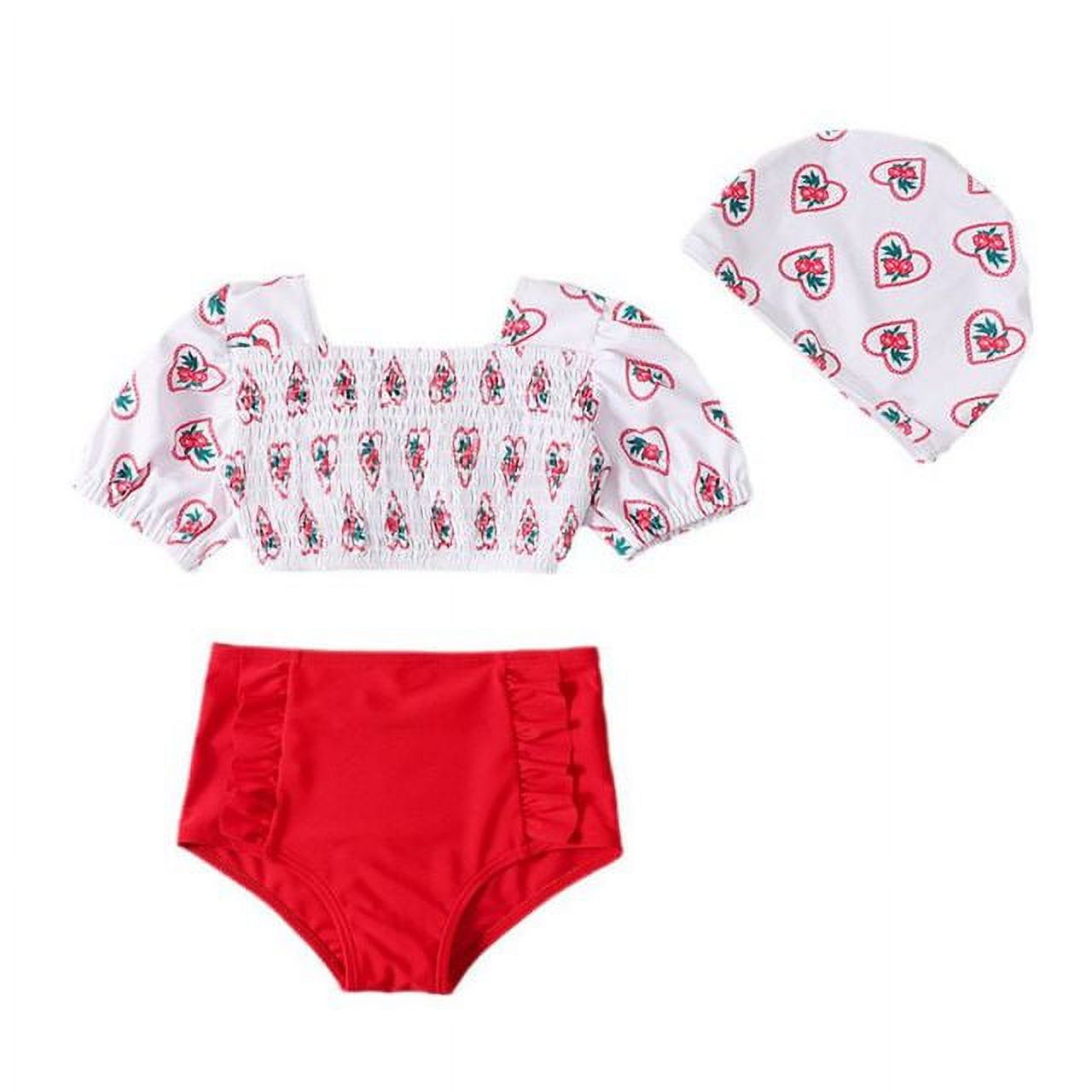 YCNYCHCHY Baby Girl Bikini Set 2Pcs Flower Print Swimsuit With Cap Infantil Swimming Suit For