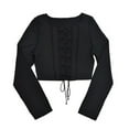 thumbnail image 1 of YCNYCHCHY Black Ribbed Tie Front Top Women Long Sleeved Hollow Out Drawstring T Shirts Patchwork Trendy Bodycon Crop Tops Female, 1 of 5