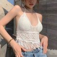 thumbnail image 1 of YCNYCHCHY Boho Beach Knitted Crop Tops Summer Hollow Tassel Sexy Bikini Crochet Tank Top Women Built In Bra New Backless Lace Halter Camis, 1 of 6