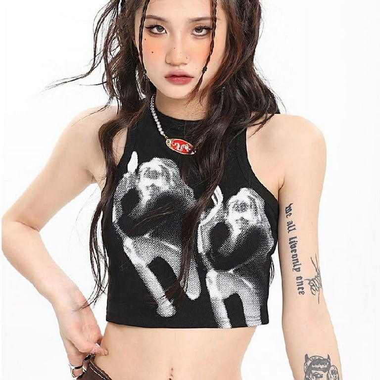 「数量限定 在庫処分セール」 Sleeveless E-girl YCNYCHCHY Vest Tops Crop Grunge Gothic トップス