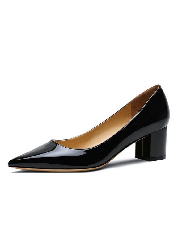 Elegant Genuine Sheepskin Leather Pumps Female Thick High Heels Pumps Solid Pointed Toe Office Lady Classic Shoes Women