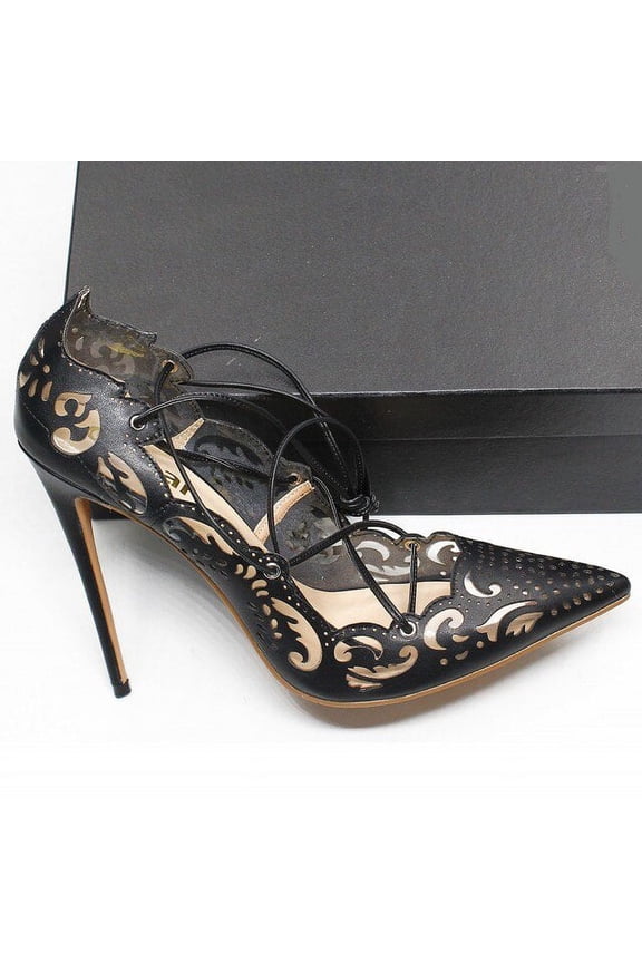 Elegant Mature Hot Sale Ankle Cross Strap Gladiator Shoes Women Sexy Pointed Toe Pumps High Heels Ladies Big Size Black