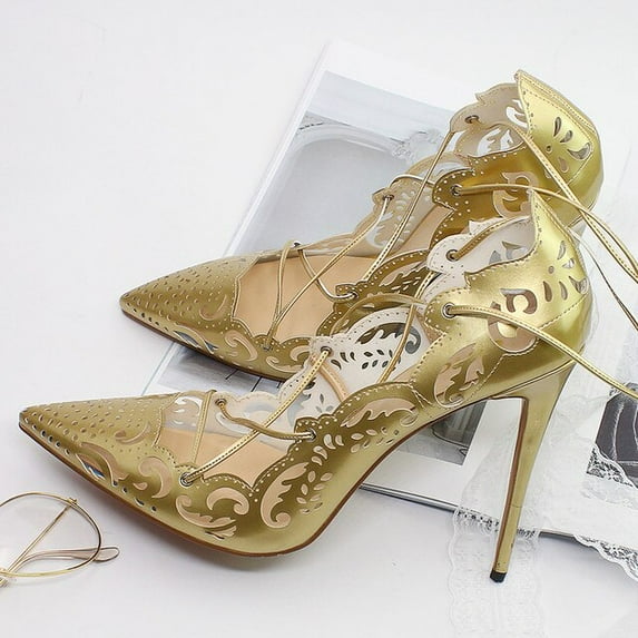 YCNYCHCHY Elegant Mature Hot Sale Ankle Cross Strap Gladiator Shoes Women Sexy Pointed Toe Pumps High Heels Ladies Big Size Black