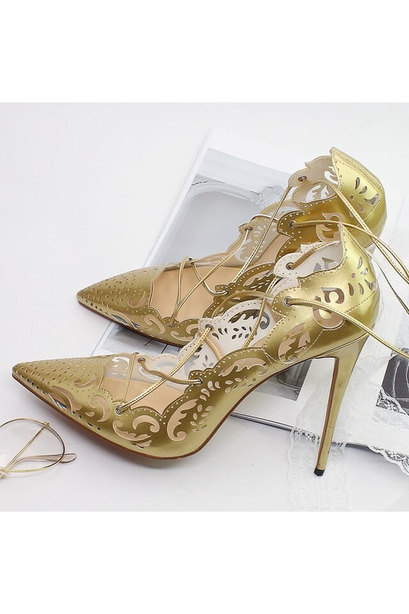 Elegant Mature Hot Sale Ankle Cross Strap Gladiator Shoes Women Sexy Pointed Toe Pumps High Heels Ladies Big Size Black