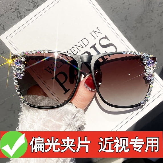 YCNYCHCHY GM Rhinestone Myopia Sunglasses Clip For Women Sun Protection UV Protection Polarized Driving Sunglasses Day And Night Dual Use