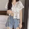thumbnail image 1 of YCNYCHCHY Hollow Sunscreen Cardigan shirt Fashion Sexy Summer Lace Tops New Korean Loose Long-sleeved Hollow out blouse, 1 of 6