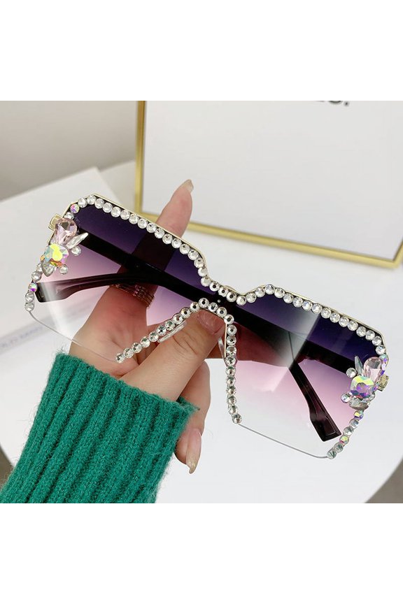 Large Frame Diamond Inlaid Sunglasses For Women's Street Photos Sun Protection Sunglasses For Women With Round Faces Large Frame For Slimming And UV Protection