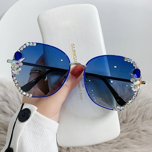 YCNYCHCHY New Large Frame Polarized Diamond Studded Sunglasses For Women With UV Protection Small Round Face Fashionable Korean Internet Celebrity Driving Sunglasses