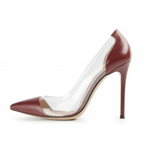 YCNYCHCHY New Super High Heels Women Pointed Toe Heels Shoes Thin Heel PVC Pumps 10cm Party Wedding Genuine Leather Pumps