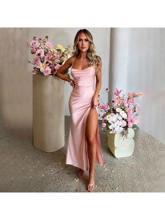 Sexy Satin Slip Dress vestidos de mujer Summer Backless Bodycon Split Evening Party Dresses Long Bridesmaid Dress