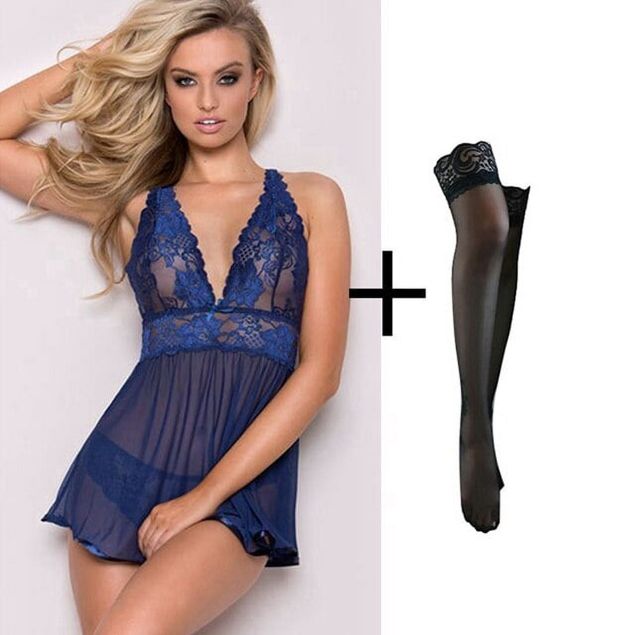 sexy lingerie sleep Women Sexy Underwear Sleepwear Nightdress Nightgown Lingerie Eyelash Lace  Thigh High Tights for Women (Black, S) at Amazon Women's Clothing store main image 1