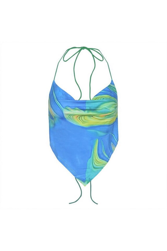 Sexy Y2k Tops Summer E Girl Pink Camisole Crop Top Women Bandage Backless Halter Tank Top T-shirt Art Printing Crop Tops