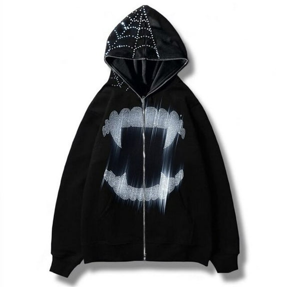 YCNYCHCHY Spring 2023 New Women Y2K Skeleton Hoodies pastel goth Jacket Streetwear Skull Rhinestone Zip Up Hoodie Oversized Sweatshirt